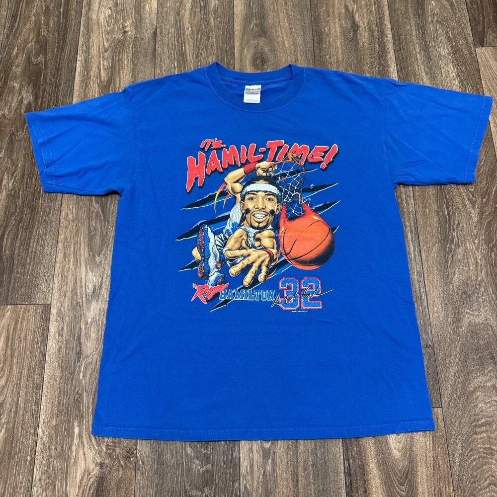 Vintage Detroit Pistons Shirt Men's Large Blue Rip Hamilton Caricature Art 00s